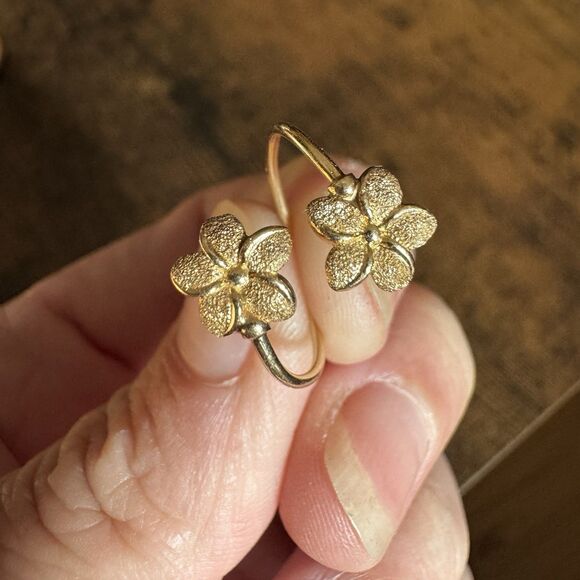 14K Rose Gold Double Flower Bypass Ring Adjustable Size 5-7 JMD Plumeria - Picture 7 of 12